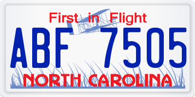 NC license plate ABF7505