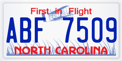 NC license plate ABF7509