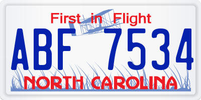 NC license plate ABF7534