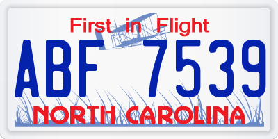 NC license plate ABF7539