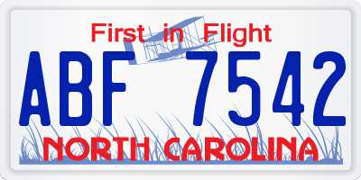 NC license plate ABF7542