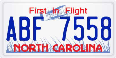 NC license plate ABF7558