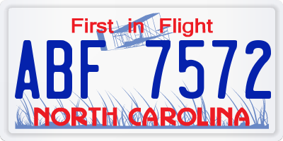 NC license plate ABF7572