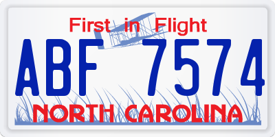 NC license plate ABF7574
