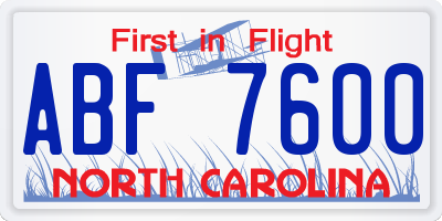 NC license plate ABF7600