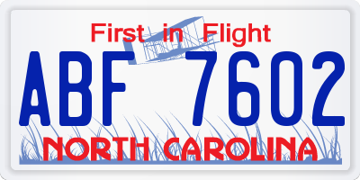 NC license plate ABF7602