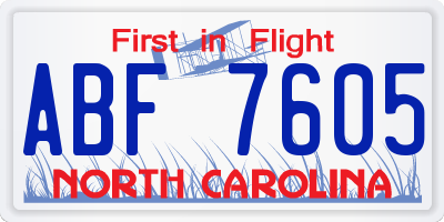 NC license plate ABF7605