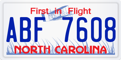 NC license plate ABF7608
