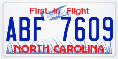 NC license plate ABF7609