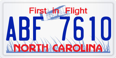 NC license plate ABF7610