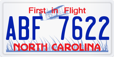 NC license plate ABF7622