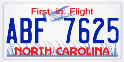 NC license plate ABF7625