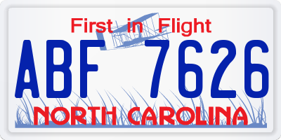 NC license plate ABF7626