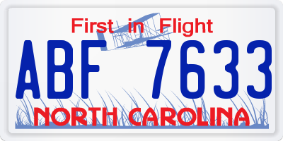 NC license plate ABF7633