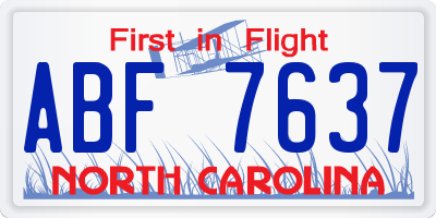 NC license plate ABF7637