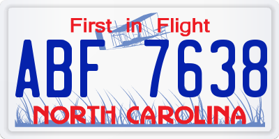 NC license plate ABF7638
