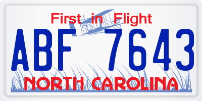NC license plate ABF7643