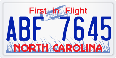 NC license plate ABF7645