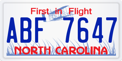NC license plate ABF7647