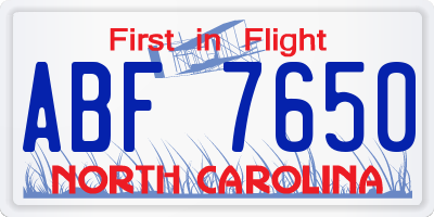NC license plate ABF7650