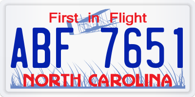 NC license plate ABF7651