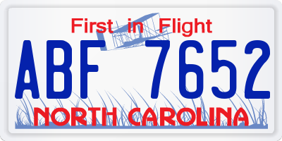 NC license plate ABF7652