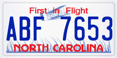 NC license plate ABF7653