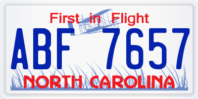 NC license plate ABF7657