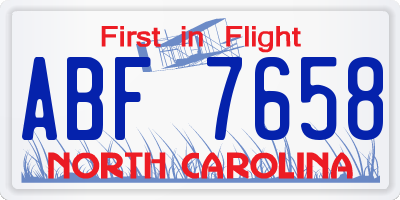 NC license plate ABF7658