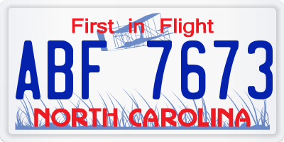 NC license plate ABF7673