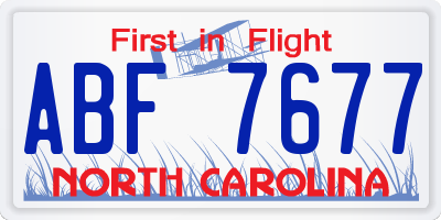 NC license plate ABF7677