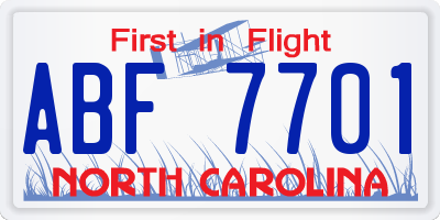 NC license plate ABF7701