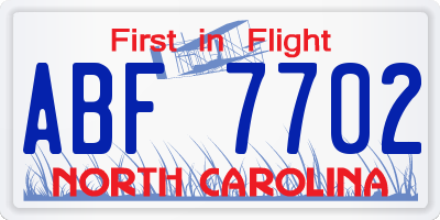 NC license plate ABF7702