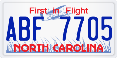 NC license plate ABF7705