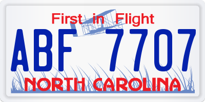 NC license plate ABF7707