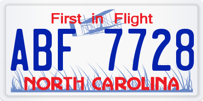 NC license plate ABF7728