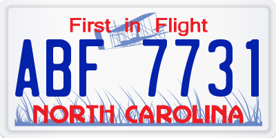NC license plate ABF7731