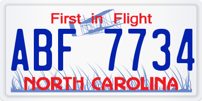 NC license plate ABF7734