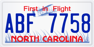 NC license plate ABF7758