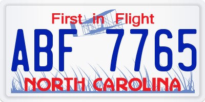 NC license plate ABF7765