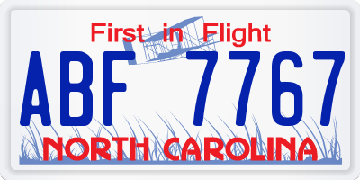 NC license plate ABF7767