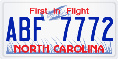 NC license plate ABF7772