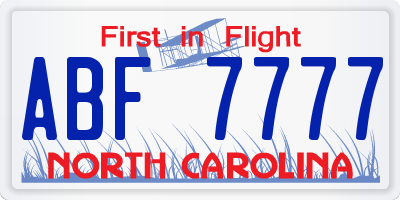 NC license plate ABF7777