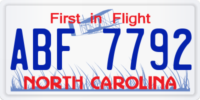 NC license plate ABF7792