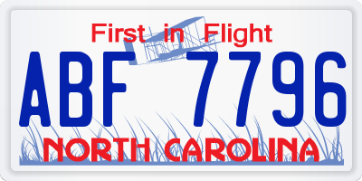 NC license plate ABF7796