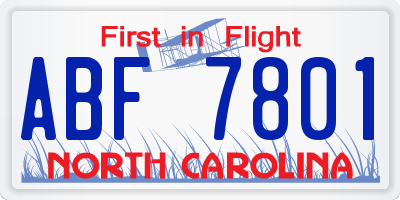 NC license plate ABF7801