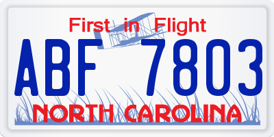 NC license plate ABF7803