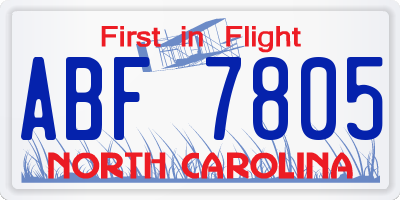 NC license plate ABF7805