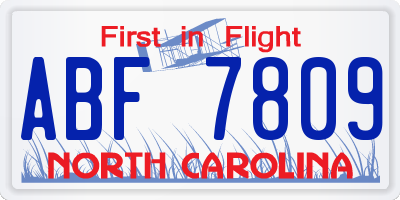 NC license plate ABF7809
