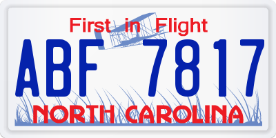 NC license plate ABF7817